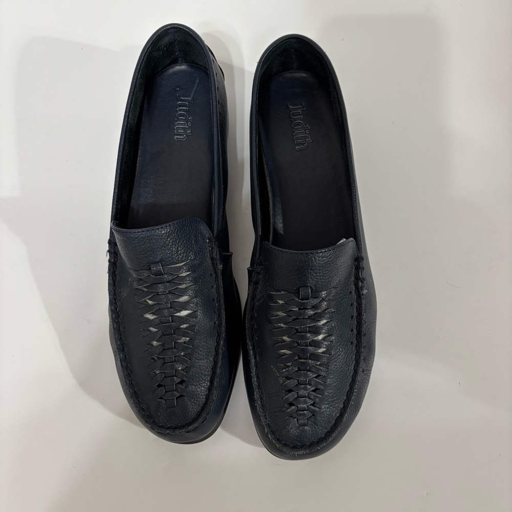 Navy Leather Woven Slip-On Loafers - Unbranded‎